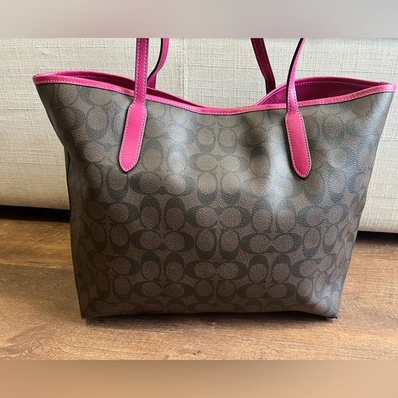 Coach City Tote Bag In Signature Canvas, #5696 magenta brown shoulder bag purse - Picture 5 of 8
